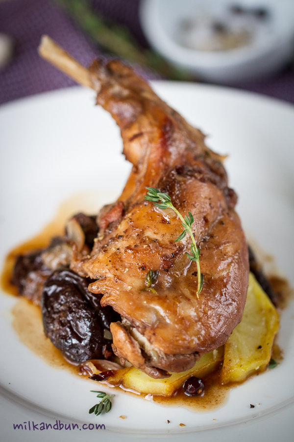 Braised Rabbit with prunes, juniper berries and thyme
